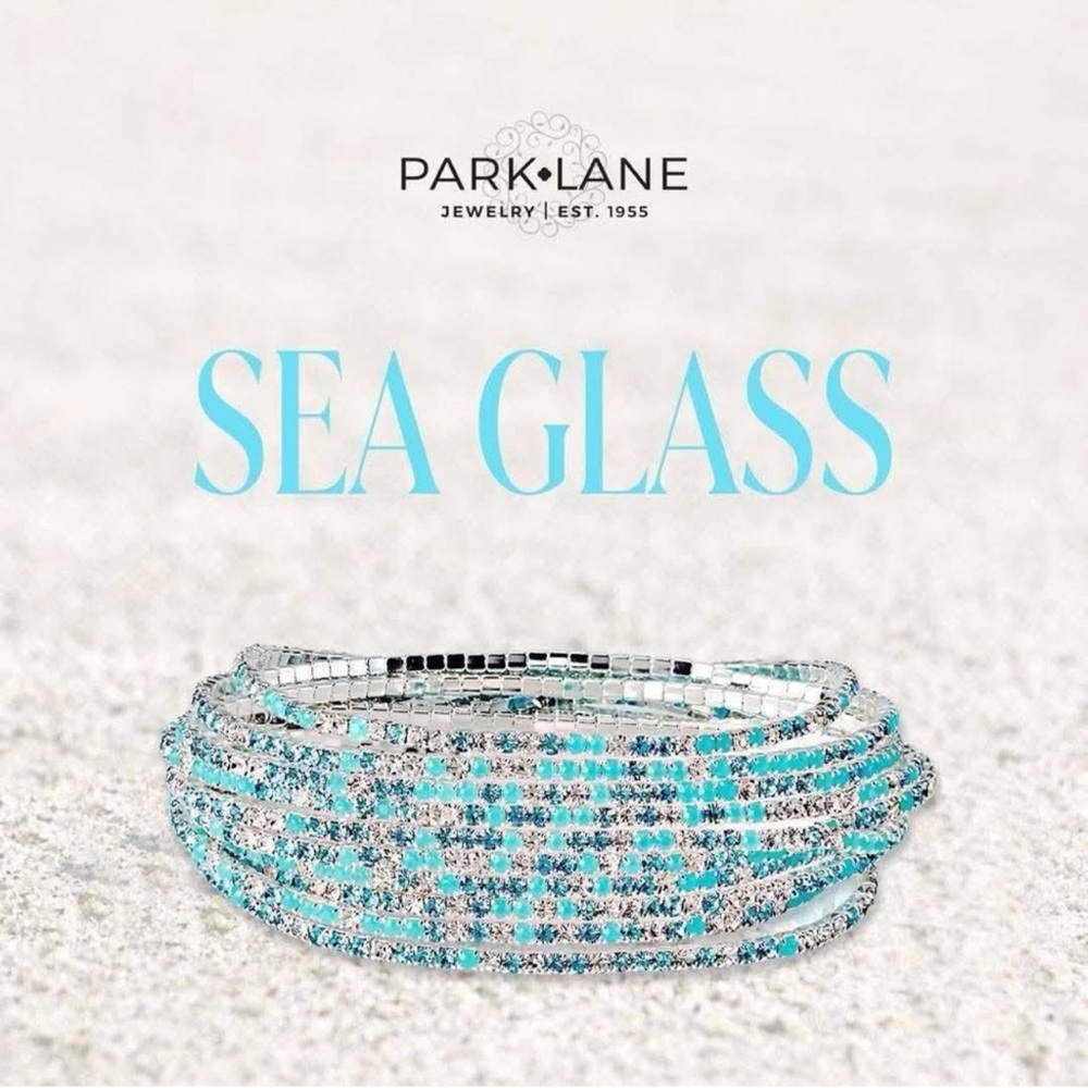 Park Lane 🩵 SEA GLASS Bracelets Silver & Turquoise Blue Stretch Set of 10